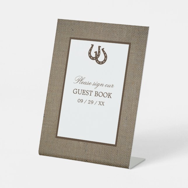 Expositor En L Herradura Rústica Del País En Burlap (Anverso)