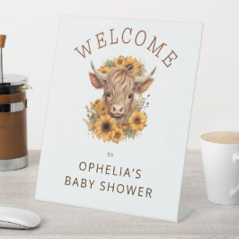 Expositor En L Highland Cow Sunflowers Bienvenidos a Baby Shower
