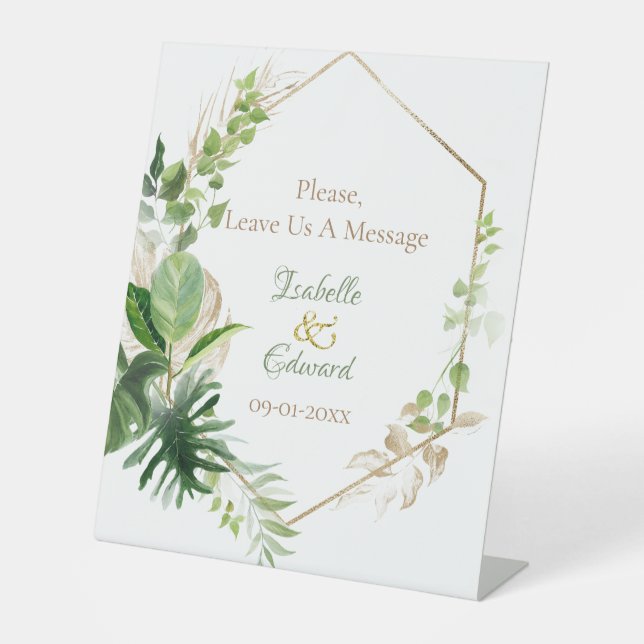 Expositor En L Hojas de Monstera Tropicales Verdes y Doradas de M (Anverso)