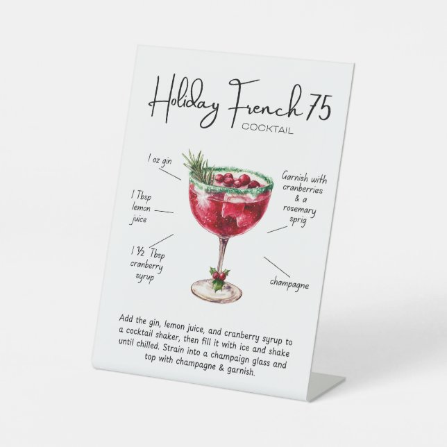 Expositor En L Holiday French 75 Cocktail Pedestal Sign (Anverso)