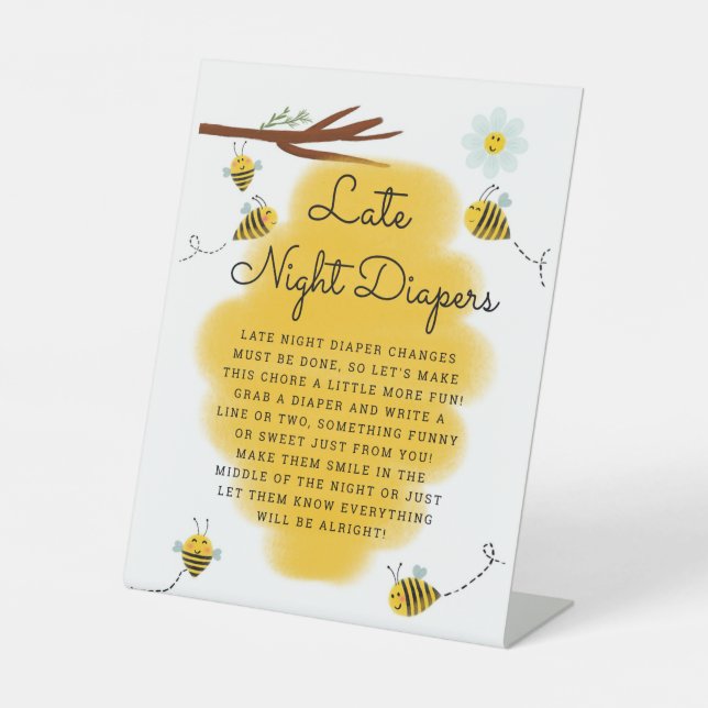 Expositor En L Honey Bee Late Night Diapers Baby Shower Table (Anverso)
