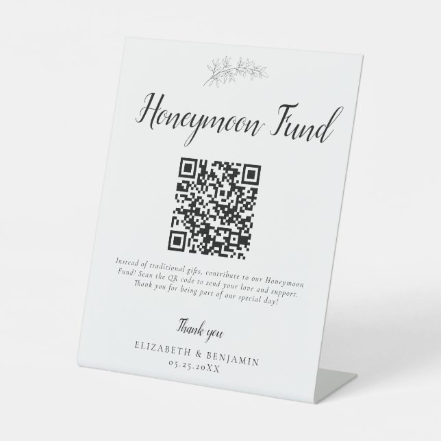 Expositor En L Honeymoon Fund Wedding QR Code Minimal Elegant (Anverso)