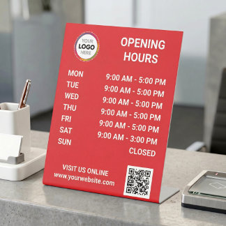 Expositor En L Horas de apertura de la tienda con logotipo + códi