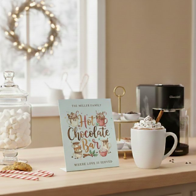 Expositor En L Hot Chocolate Bar Personalized Pedestal Sign (Celebrate the holiday this season with this beautiful personalized hot cocoa bar sign! )