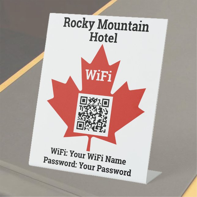 Expositor En L Hotel canadiense con detalles Wifi más código QR (Subido por el creador)