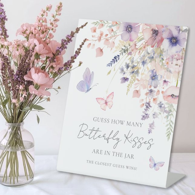 Expositor En L How Many Kisses Butterfly Wildflower Bridal Shower (How Many Kisses Butterfly Wildflower Bridal Shower Pedestal Sign)