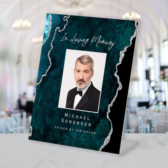 Expositor En L In Loving Memory Photo Teal Silver Agate Wedding (Subido por el creador)