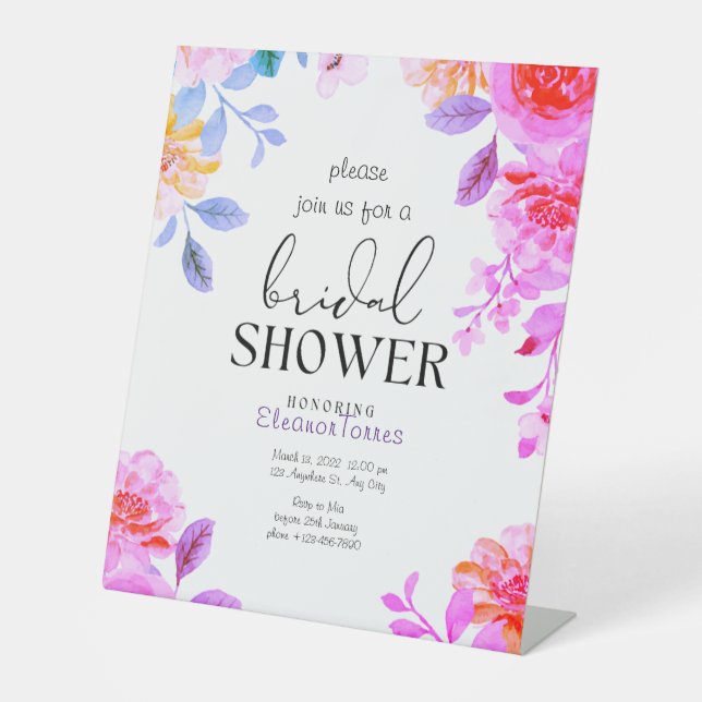 Expositor En L Invitación a la ducha con flores de boho rosa (Anverso)