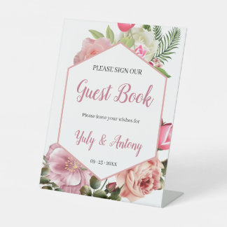 Expositor En L Invitación para libro de firmas Hexágono Flor de C