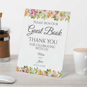 Expositor En L Invitado Boda Floral de color acuático de verano e