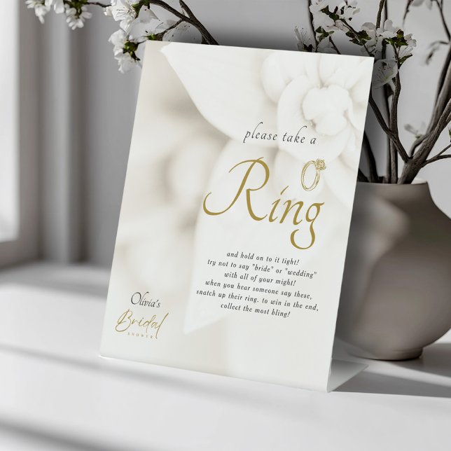 Expositor En L Ivory Bloom & Gold Script Bridal Shower Ring Game (Subido por el creador)