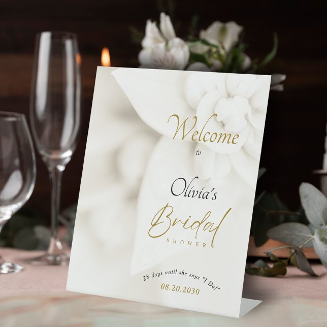 Expositor En L Ivory Bloom & Gold Script Bridal Shower Welcome (Subido por el creador)