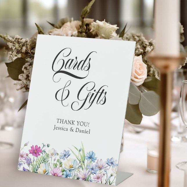 Expositor En L Jardín de flores silvestres Elegantes tarjetas de  (Cards & Gifts Table Sign from Wildflower Garden Wedding Collection by Darling & May)