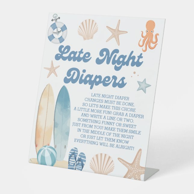 Expositor En L Juego Beach Baby Shower Late Night Diapers (Anverso)