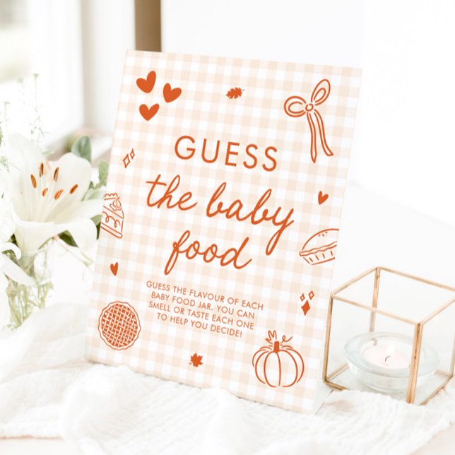 Expositor En L Juego de Adivina la Comida para Bebé Fall Gingham  (Fall Gingham Cutie Pie Guess the Baby Food Game Sign)