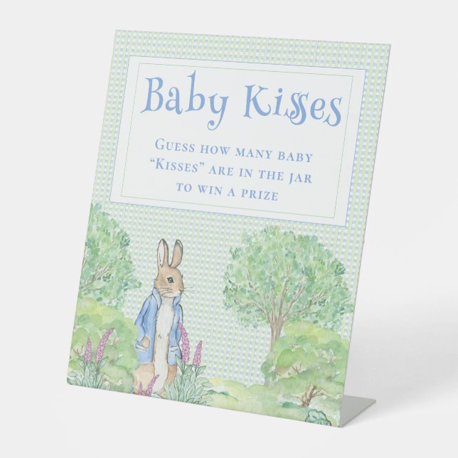 Expositor En L Juego de Baby Shower Blue Rabbit Gingham Baby Kiss (Anverso)