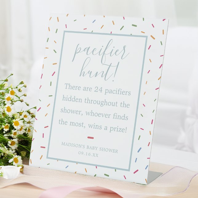 Expositor En L Juego de caza del pacificador Baby Shower Sprinkle (Colorful Sprinkles Baby Shower Pacifier Hunt Game Pedestal Sign)