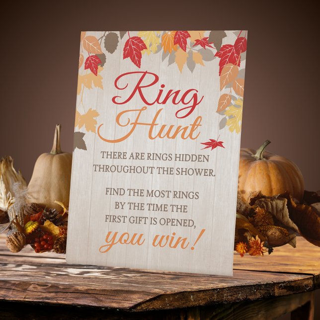 Expositor En L Juego de Fiesta Ring Hunt Fall Bridal Shower (Ring Hunt Fall Bridal Shower Standing Pedestal Game Sign for a Fall in Love Celebration. Fall leaves)