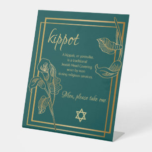 Expositor En L Kippah Yarmulke Mesa Rótulo Mieles de oro en verde