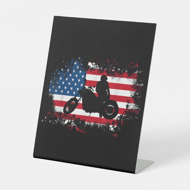 Expositor En L La bandera estadounidense en motocicleta divertida (Anverso)