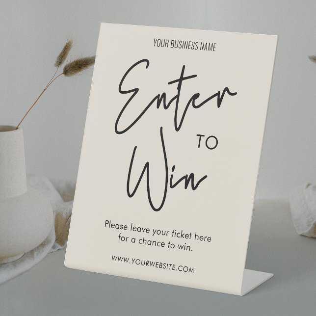Expositor En L La compañía moderna de Boho Beige Raffle entra par (Boho Enter to Win Raffle Sign with space for your Business name and website)