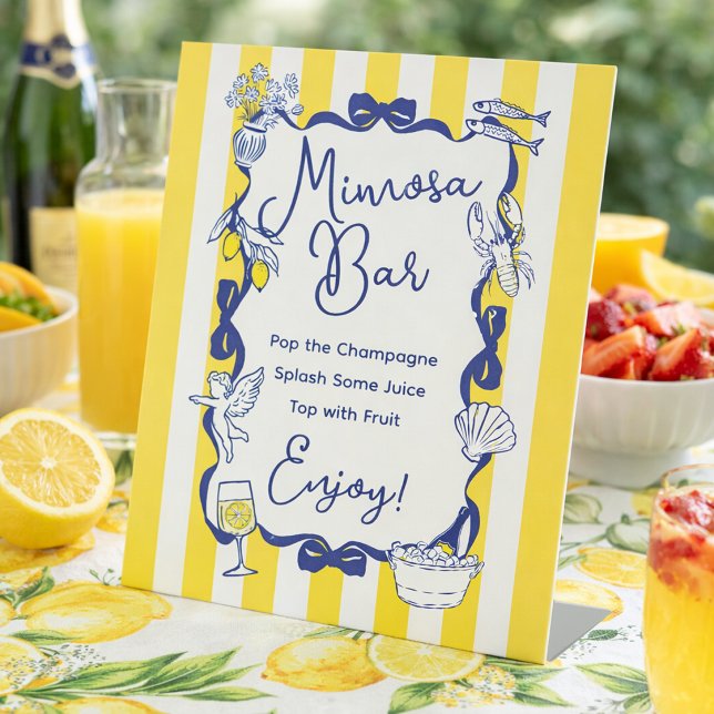 Expositor En L La Dolce Vita Yellow Stripe Italian Mimosa Bar (La Dolce Vita Yellow Stripe Italian Mimosa Bar Pedestal Sign)