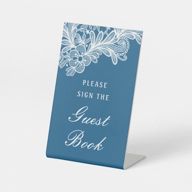 Expositor En L Lace blanco en el libro de invitados azul (Anverso)