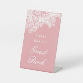 Expositor En L Lace blanco en el libro de invitados rosado