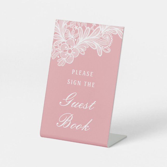 Expositor En L Lace blanco en el libro de invitados rosado (Anverso)