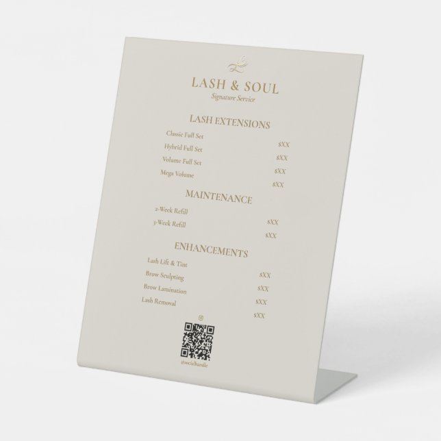 Expositor En L Lash Extension Studio Price List QR Sand (Anverso)