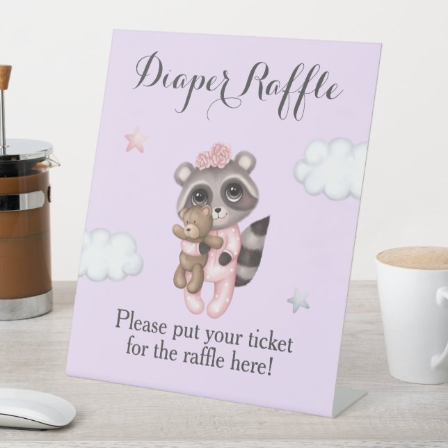 Expositor En L Lavender Raccoon Baby Shower Diaper Raffle (In Situ)