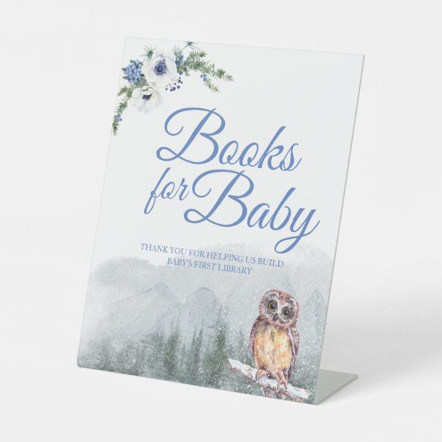 Expositor En L Lechuza de invierno nevada Baby Shower Baby Books  (Anverso)