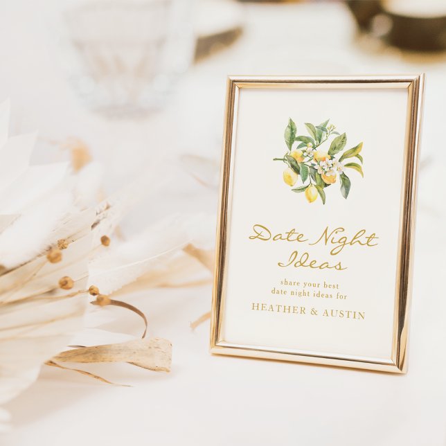 Expositor En L Lemon Date Night Bridal Shower Rótulo (Watercolor Lemon Floral Date Night Bridal Shower Sign by Painted Paperie
)