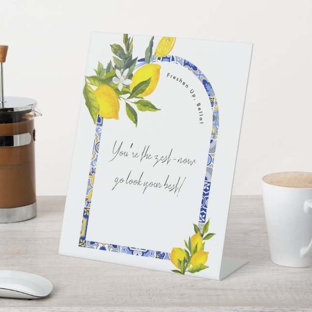 Expositor En L Lemon Mediterranean Bridal Shower Bathroom Sign (In Situ)