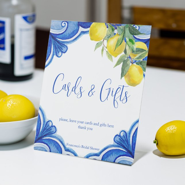 Expositor En L Lemones de azulejos azules que son más regalos de  (Blue tiles lemons that's amore bridal shower gifts and cards table pedestal sign personalized decor)