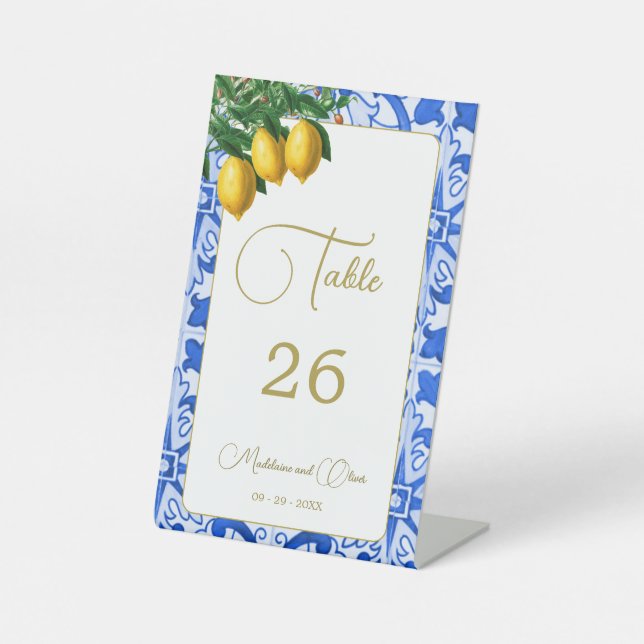 Expositor En L Lemons Blue Tile Elegant Simple Boda (Anverso)