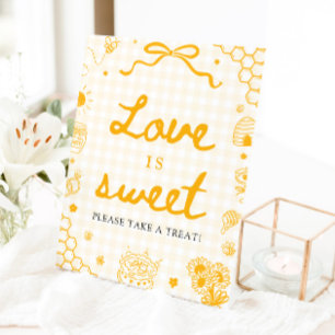 Expositor En L Letrero de Amor de Abeja de Miel de Gingham Amaril