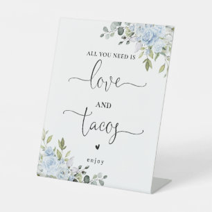 Expositor En L Letrero de Amor y Tacos Floral de Eucalipto Azul P