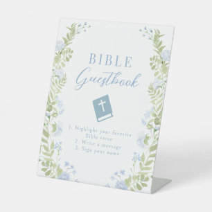 Expositor En L Letrero de Biblia de Boda con Pastel Floral Azul p