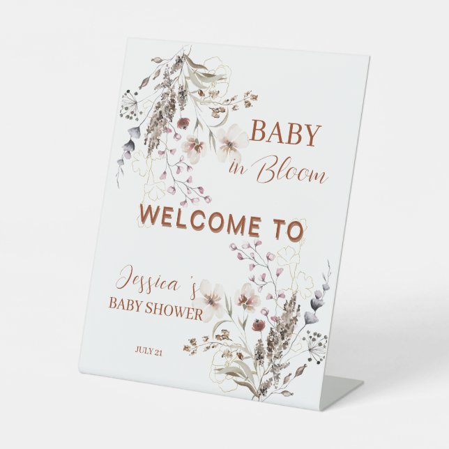 Expositor En L Letrero de bienvenida para baby shower boho con fl (Anverso)