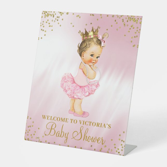 Expositor En L Letrero de bienvenida para baby shower de Princesa (Anverso)