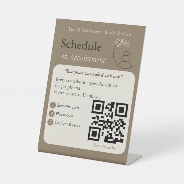 Expositor En L Letrero de código QR de reserva de cita beige mode (Anverso)
