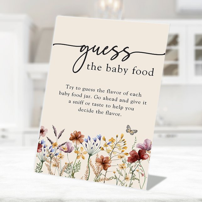 Expositor En L Letrero de comida para bebé boho (Boho Floral Butterfly Guess the Baby Food Sign by Painted Paperie
)
