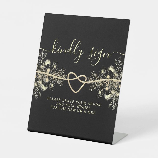 Expositor En L Letrero de consejo de boda de oro negro (Anverso)