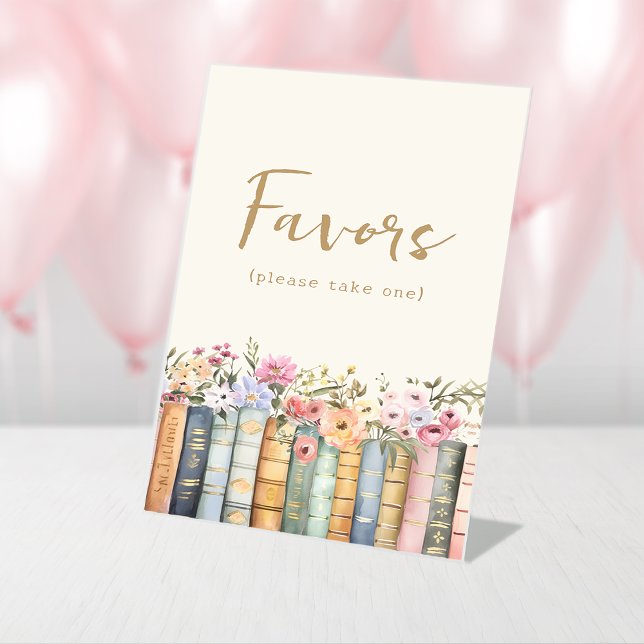 Expositor En L Letrero de Favoritos de Libros Florales (Floral Books Favors Sign by Painted Paperie
)
