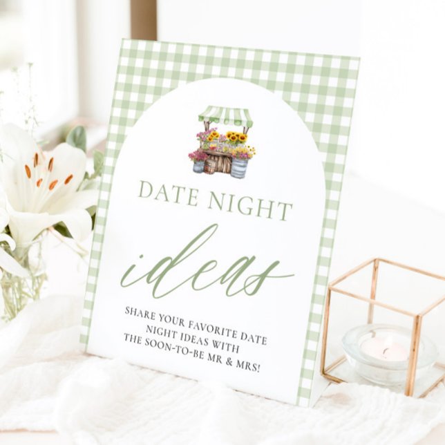 Expositor En L Letrero de ideas para una noche de cita con produc (Green Fresh Off The Market Date Night Ideas Sign)