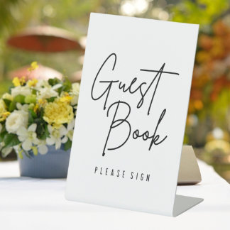Expositor En L Letrero de libro de invitados de boda blanca