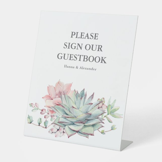 Expositor En L Letrero de Libro de Invitados de Boda con Acuarela (Anverso)