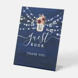 Expositor En L Letrero de Libro de Invitados de Boda Navy Rústico