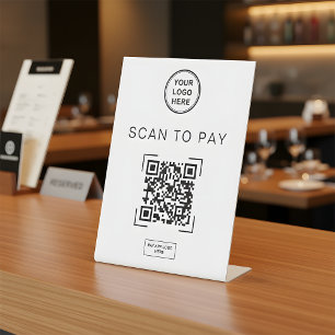Expositor En L Letrero de mesa de código QR para pagar con escane